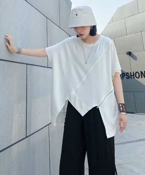 Asymmetric Hem Diagonal Cut T-Shirt